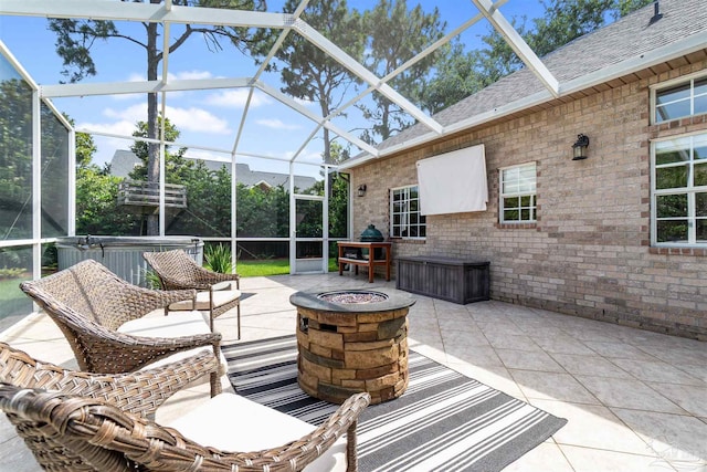 4282 Walden Way, Gulf Breeze, FL 32563 - view of patio / terrace featuring an outdoor fire pit and a lanai