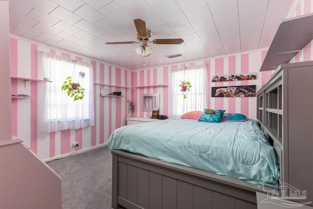 bedroom with carpet floors and ceiling fan