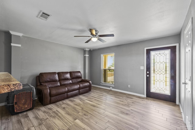 333 Western Pine Rd, Cantonment, FL 32533 - living area featuring ceiling fan, baseboards, light wood finished floors, and visible vents