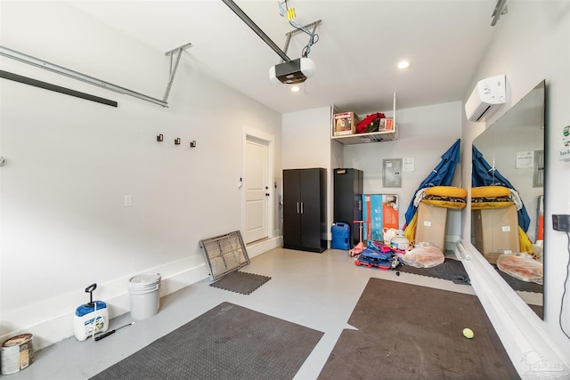 2550 N 11th Ave, Pensacola, FL 32503 - garage featuring electric panel, a garage door opener, a wall unit AC, and recessed lighting