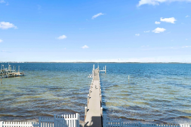 dock area featuring a water view