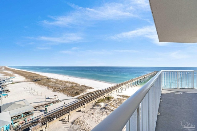 view of water feature with a beach view