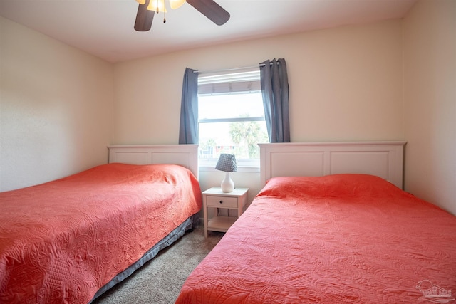 bedroom featuring carpet floors and ceiling fan