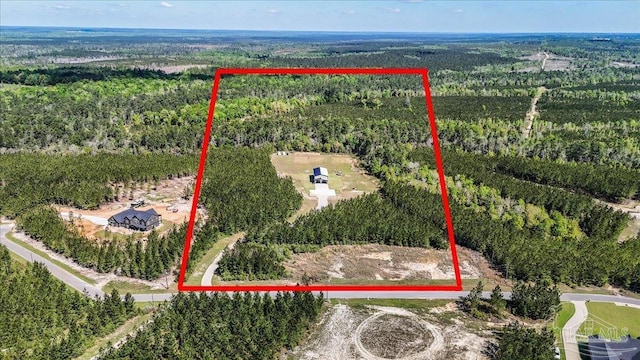 birds eye view of property featuring a view of trees