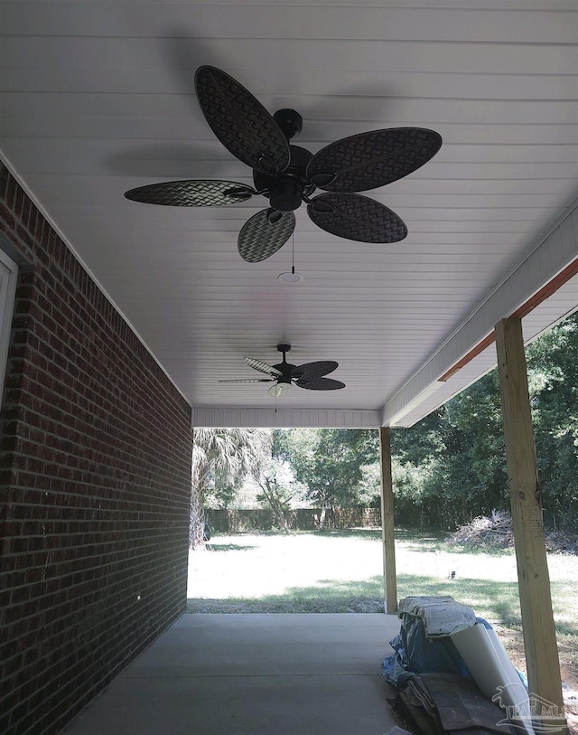 view of patio / terrace with ceiling fan and area for grilling