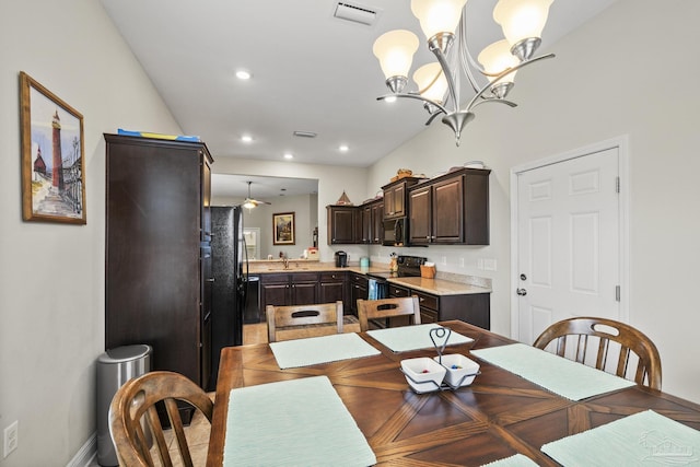 5798 Vendome Ct, Milton, FL 32583 - dining area with recessed lighting, a chandelier, and visible vents