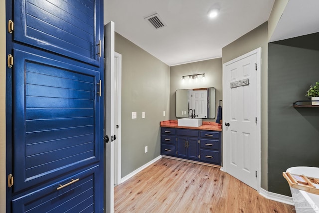 bathroom featuring vanity and hardwood / wood-style floors