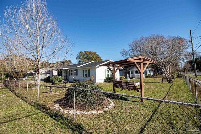 exterior space featuring a gazebo and a front lawn