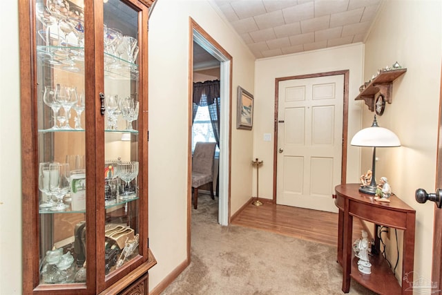 view of carpeted foyer entrance