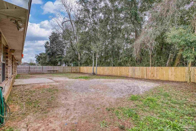 view of yard featuring a fenced backyard and a patio