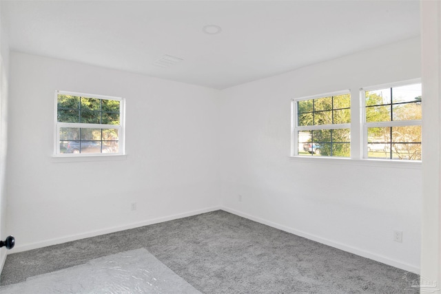 carpeted spare room featuring a wealth of natural light