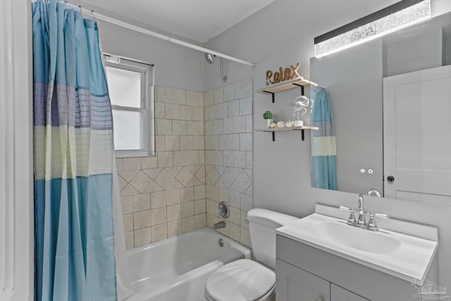 full bathroom with vanity, toilet, and shower / bath combo