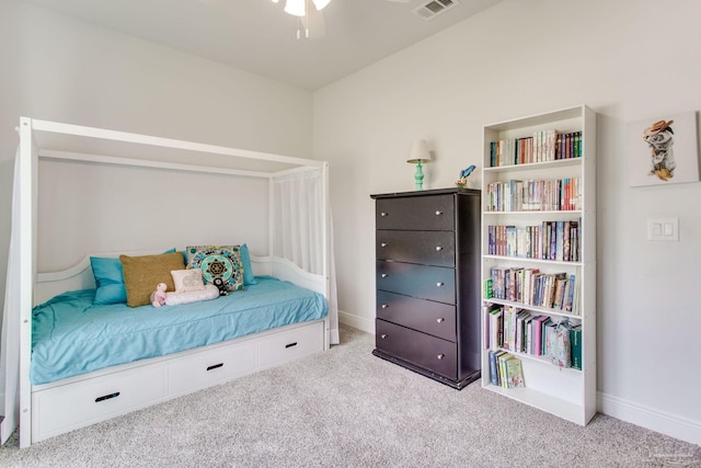 bedroom with visible vents, carpet floors, and baseboards