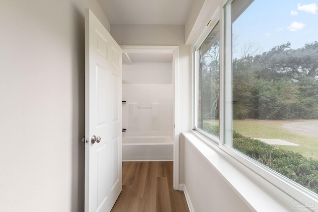 corridor with dark hardwood / wood-style floors