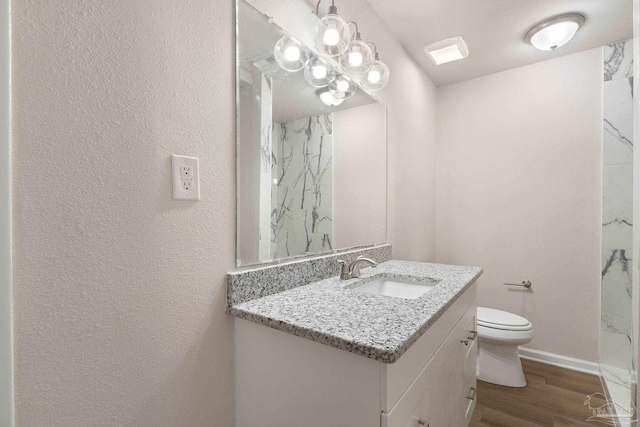 bathroom with vanity, hardwood / wood-style floors, and toilet