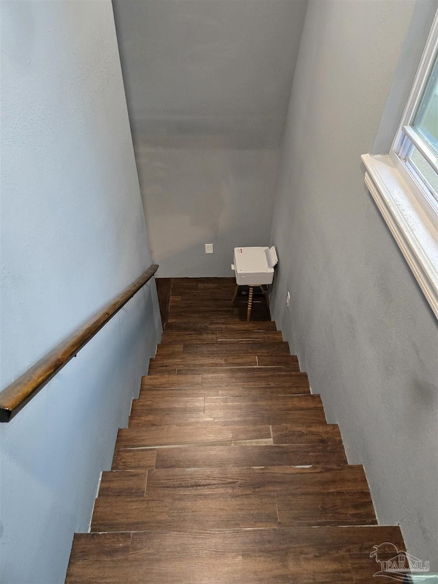 stairs with wood finished floors