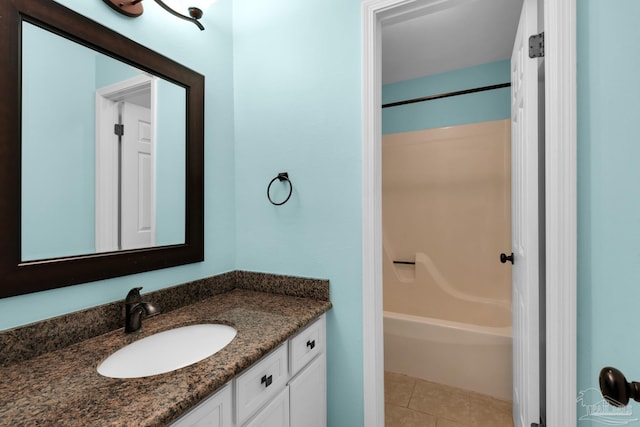 bathroom featuring tile patterned floors, vanity, and tub / shower combination