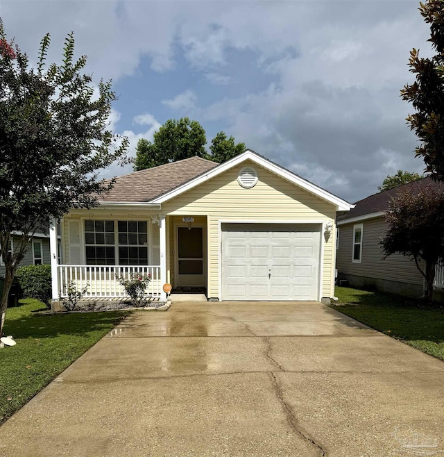 3081 Flintlock Dr, Pensacola, FL 32526 - single story home featuring driveway, an attached garage, a porch, a front yard, and roof with shingles