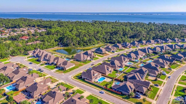 aerial view featuring a water view