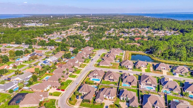 aerial view featuring a water view