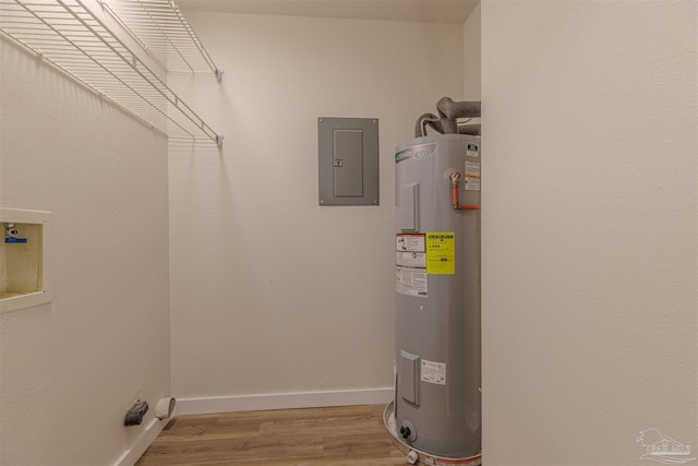 utility room featuring electric panel and electric water heater