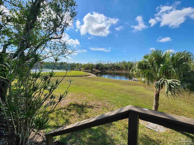 view of yard with a water view