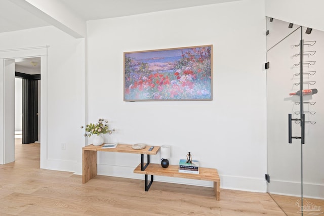 corridor featuring baseboards and light wood-style floors