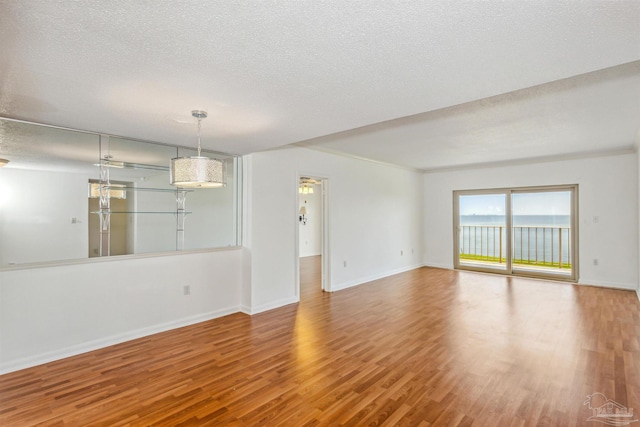 spare room featuring wood-type flooring and a textured ceiling