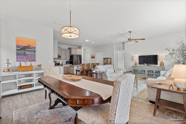 6347 Ladera Trl, Pace, FL 32571 - dining space with a ceiling fan, light wood-type flooring, and recessed lighting