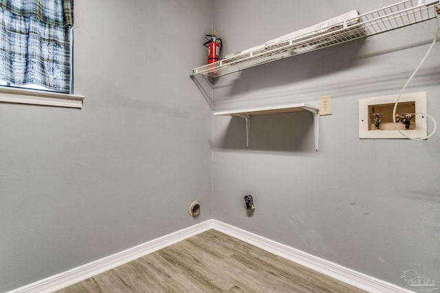 clothes washing area featuring hookup for a washing machine and wood-type flooring