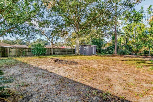 view of yard featuring a storage unit