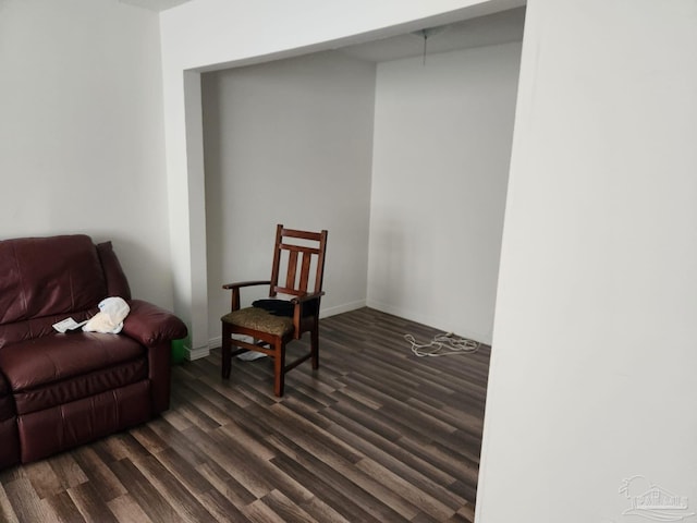 sitting room with dark hardwood / wood-style flooring