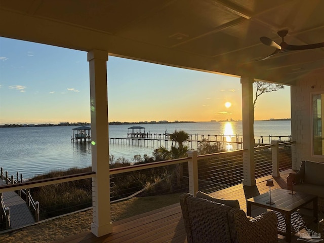 view of dock with a water view