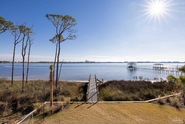 view of water feature featuring a dock