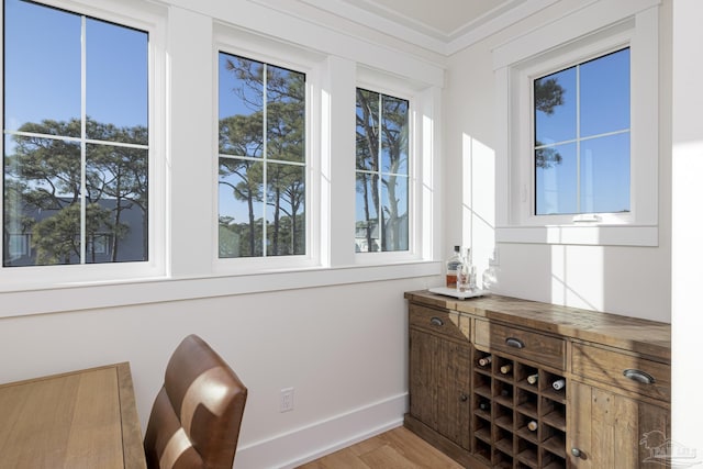 interior space featuring wooden counters and light hardwood / wood-style floors