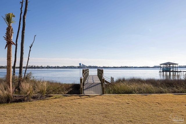 view of dock with a water view