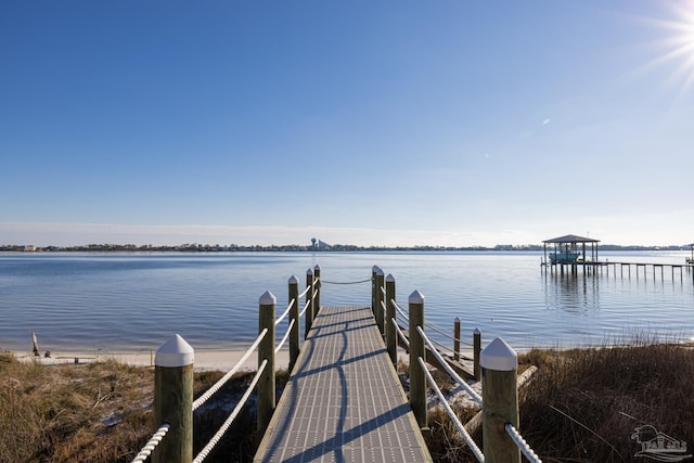 dock area with a water view