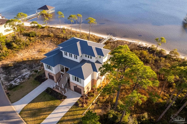 aerial view with a water view