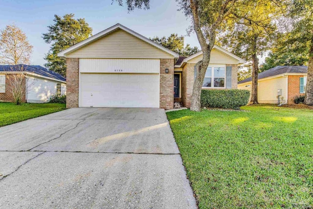 ranch-style home featuring a garage and a front yard