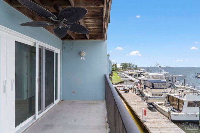 14100 River Rd Unit 223B, Pensacola, FL 32507 - balcony featuring ceiling fan and a water view