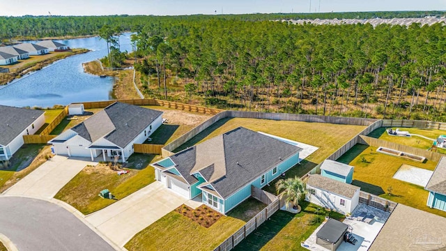 bird's eye view featuring a water view