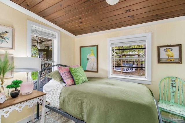 bedroom with wooden ceiling