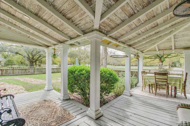 wooden deck featuring a patio area