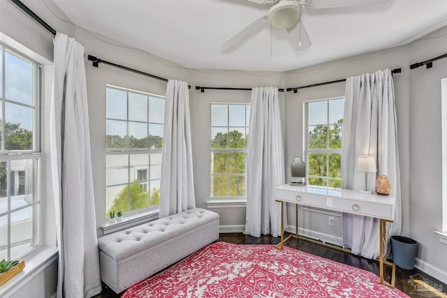 sunroom with a wealth of natural light and ceiling fan