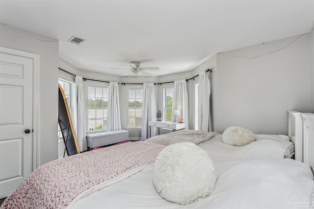 bedroom featuring ceiling fan