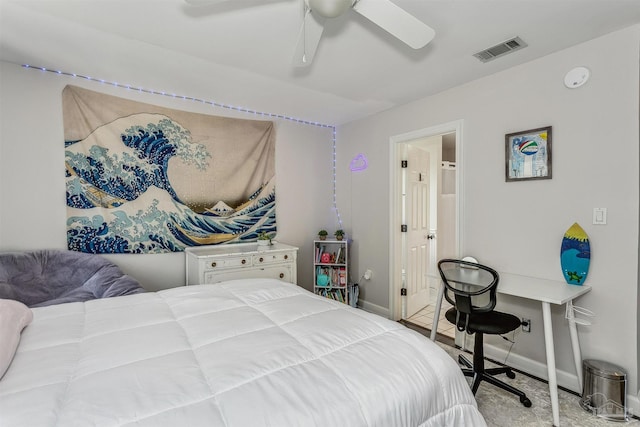 bedroom featuring ceiling fan