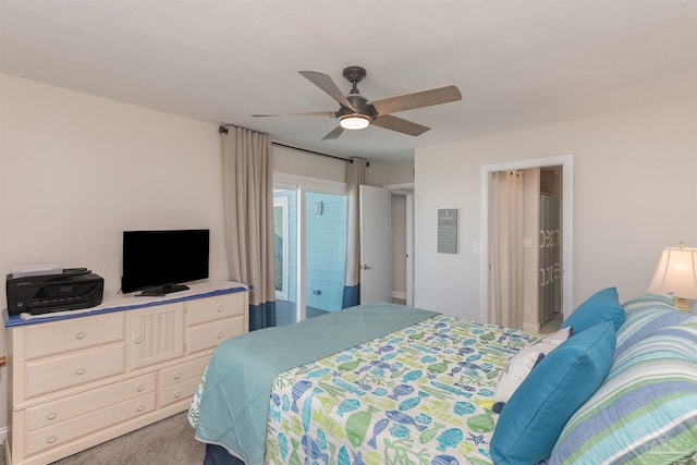 bedroom with carpet flooring and ceiling fan