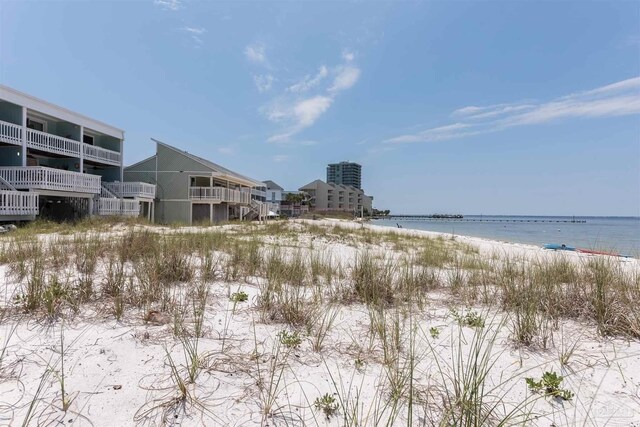 view of water feature featuring a beach view