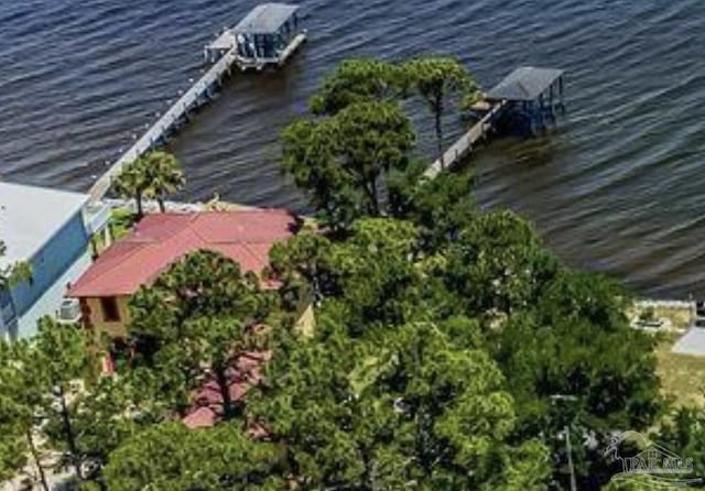 aerial view featuring a water view