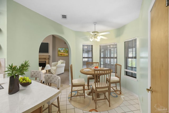 dining area featuring ceiling fan